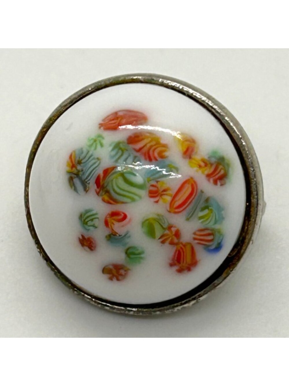 Vintage Hand Painted Porcelain Clip-On Earrings Floral Motif 3/4" Silver-tone - Picture 9 of 10